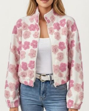 Target | Women's Zip-Up Jacket With 3d Floral Pattern And Elastic Hem
