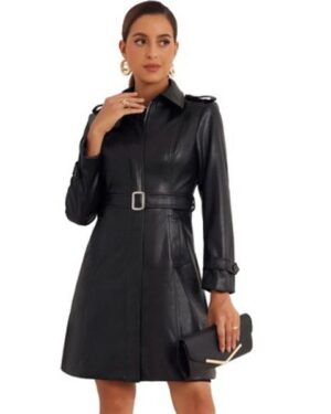 Target | Inspire Chic Women's Lapel Slim Fit Long Sleeve Zip Faux Leather Jacket Coat Black