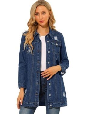 Target | Women's Distressed Long Sleeve Ripped Casual Denim Jacket Blue
