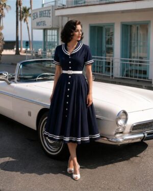 Unique Vintage | Navy Vintage Sailor Midi Dress