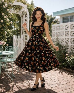 Unique Vintage | Vintage Floral Swing Midi Dress