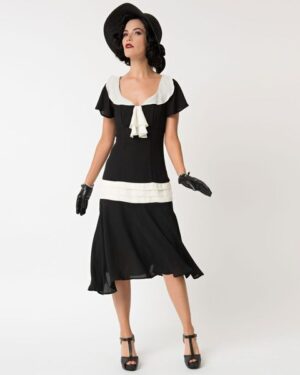 Unique Vintage | 1920s Black & Cream Wilshire Flapper Day Dress