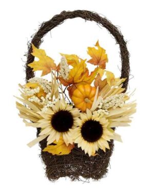 AT HOME | White Sunflower & Pumpkin Hanging Wall Basket