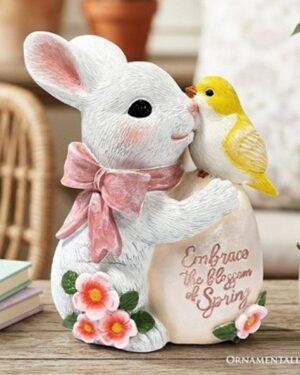 Target | Bunny And Yellow Bird Easter Garden Statue, 7" Spring Rabbit Figurine Outdoor Decor