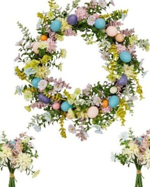 Target | 24'' Wreath With Easter Eggs, Door Wreath, Includes 2 Matching Bouquets
