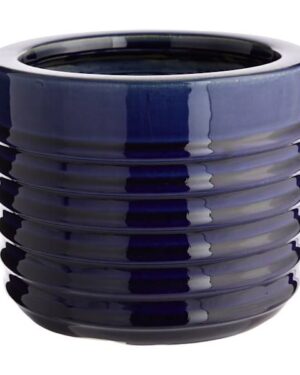 AT HOME | Indoor Ribbed Navy Ceramic Planter