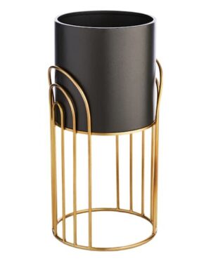 AT HOME | Black & Gold Metal Planter with Stand