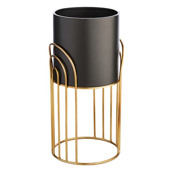 AT HOME | Black & Gold Metal Planter with Stand
