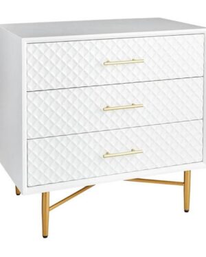 AT HOME | White Quilted 3-Drawer Accent Cabinet