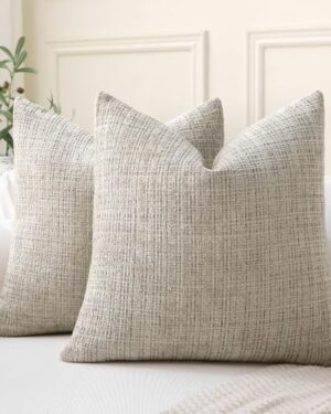 BATOWIL Decorative Throw Pillow Covers 18x18 Pack of 2 Beige Couch Pillow Covers Soft Cozy Textured Chenille Pillowcases
