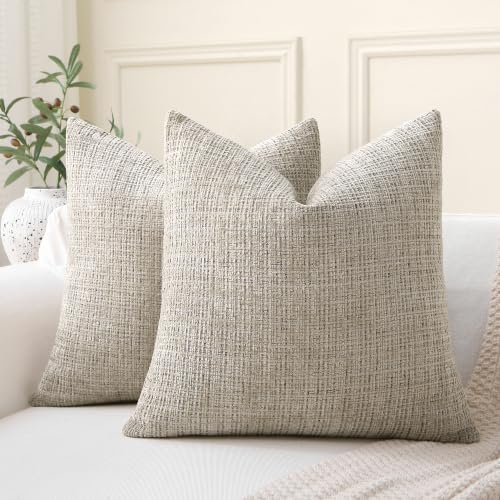 BATOWIL Decorative Throw Pillow Covers 18x18 Pack of 2 Beige Couch Pillow Covers Soft Cozy Textured Chenille Pillowcases