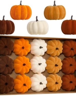 RoseCraft 15PCS Fall Pumpkins for Indoor Autume Thanksgiving Home Decor