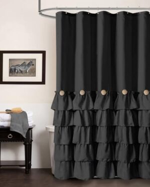 Seasonwood Black Ruffle Shower Curtain Farmhouse Shower Curtain 72 X 72