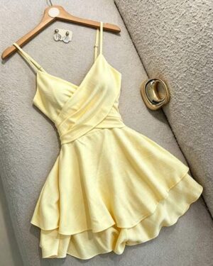 SHEIN Franclia Women's Strappy Pale Yellow Dresses, Summer Tropical Holiday Vacation Ruffled Skirts, Elegant Romantic Resort Wear, Day Party Bar Party Clothing